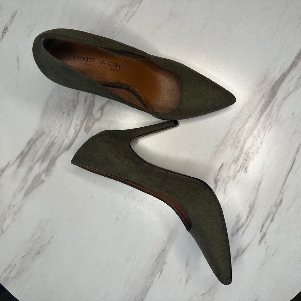 Olive Green Suede Pumps- Christian Sirano Size 6